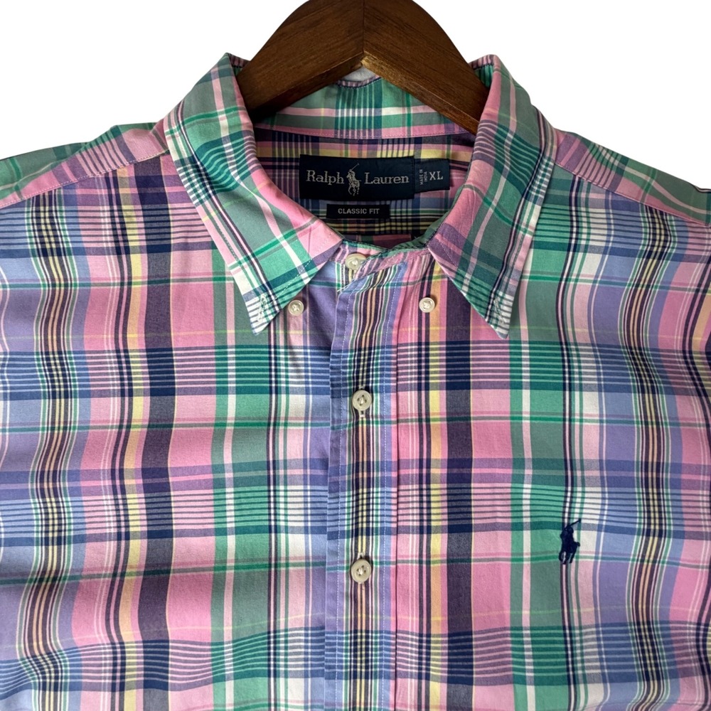 Ralph Lauren Button Down Shirt Mens XL Multicolor Excellent Classic Fit Plaid